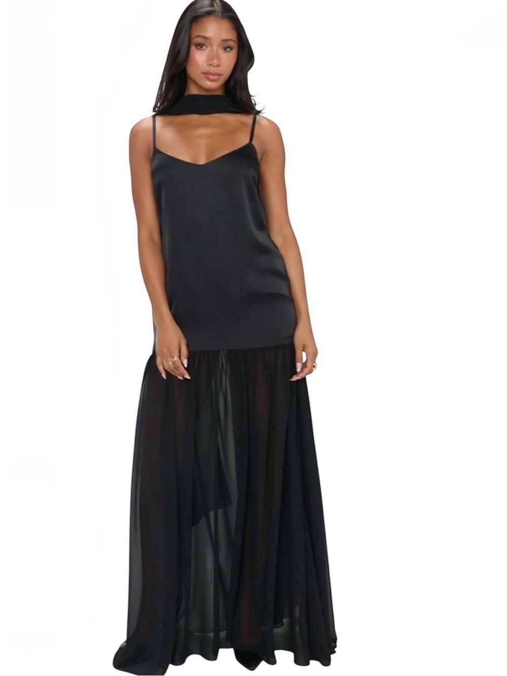 Show Me Your Mumu Dalia Maxi Dress Womens XL Black Luxe Satin Partially Lined - Picture 1 of 11
